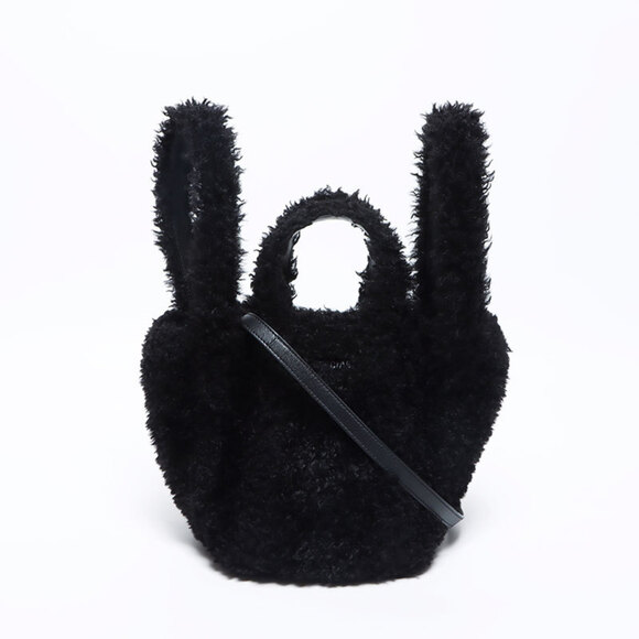 Balenciaga Everyday 2.0 2-way fur boa handbag black WS12056
